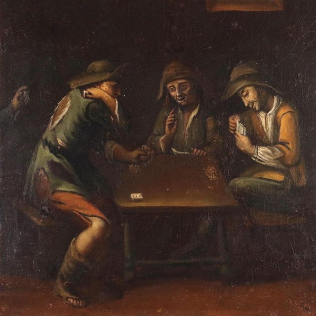 Scene with Card Players, Oil on Canvas, Framed For Sale - Image 3 of 11