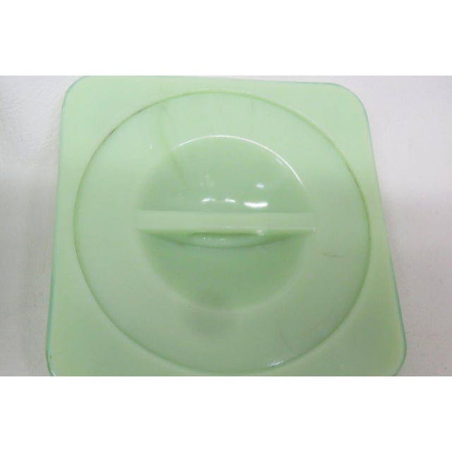 Mid 20th Century Jeanette Poinsetta Jadeite Refrigerator Dish With Lid 1930s Uranium Glass 4753b For Sale - Image 5 of 18