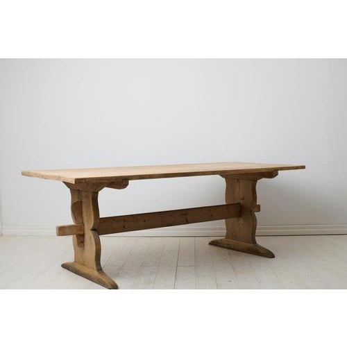 Brown Large Swedish Rustic Country Trestle Dining Table For Sale - Image 8 of 17