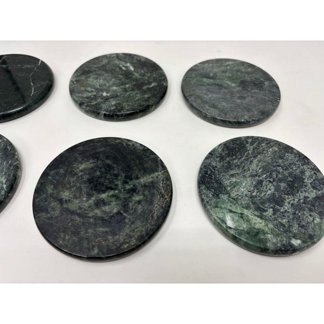 Green Marble Coasters Set 6 Pieces Handmade in Italy Collectible 1970 For Sale - Image 4 of 6