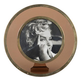 Mid-Century Round Picture Photo Frame in Purple Acrylic Glass and Brass, Italy, 1970s For Sale
