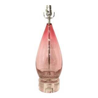 Vintage Italian Hand Blown Controlled Bubble Pink Glass Table Lamp For Sale