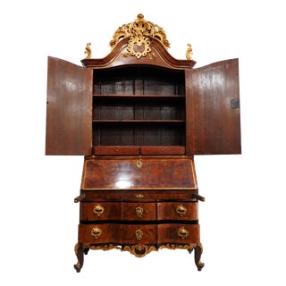 Antique Walnut Bureau Cabinet attributed to Ortmann, Denmark, 1745 For Sale