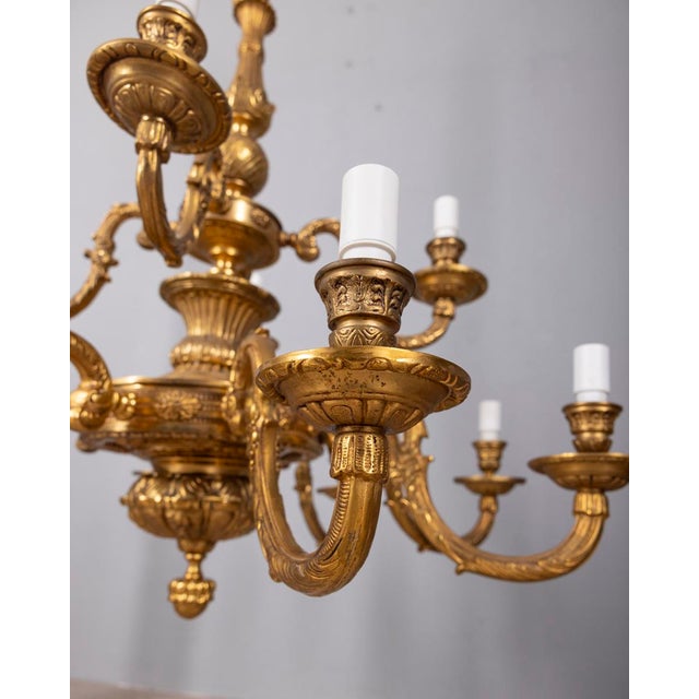 Metal 20th Century Classic Twelve-Light Gilded Bronze Chandelier, 1950s For Sale - Image 7 of 16