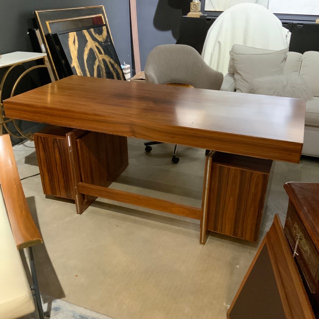Beautiful wood inlay desk with helix pattern by David Linley. no makers mark but easily identifiable from Linley website.