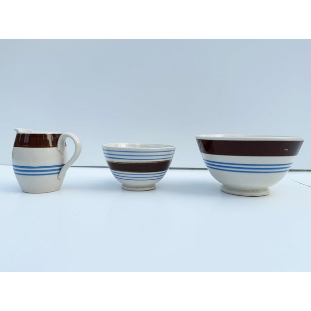 Ceramic Collection of Brown & Blue English Pottery - Adderleys England - Bowls & Pitcher For Sale - Image 7 of 10