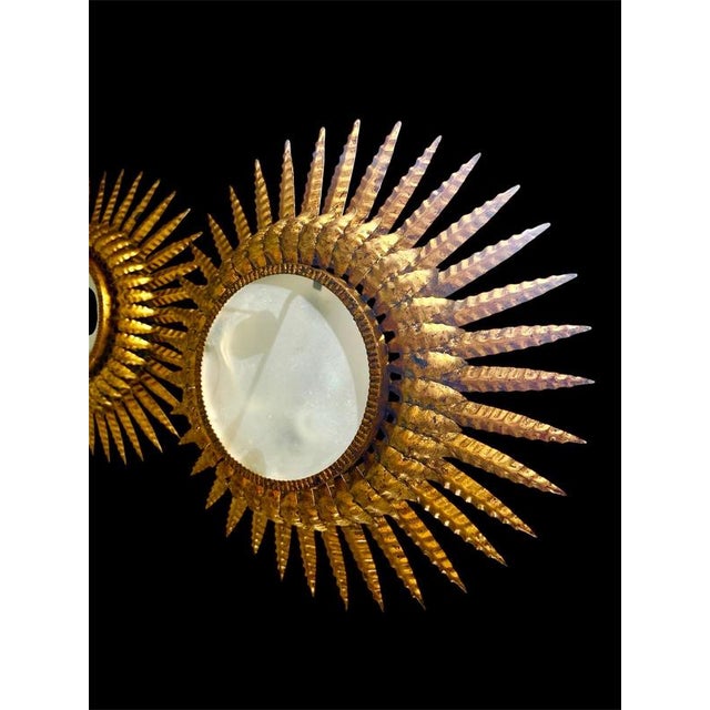 1950s Large Spanish Sunburst Flush Mount in Gilt Metal 1950 For Sale - Image 5 of 6