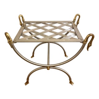 Maison Jansen Attributed Iron and Brass Swan Curule Stool For Sale