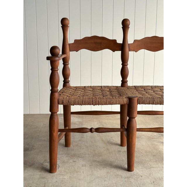 Wood Vintage Double Bench With Woven Cord Seat, C. 1950 For Sale - Image 7 of 18