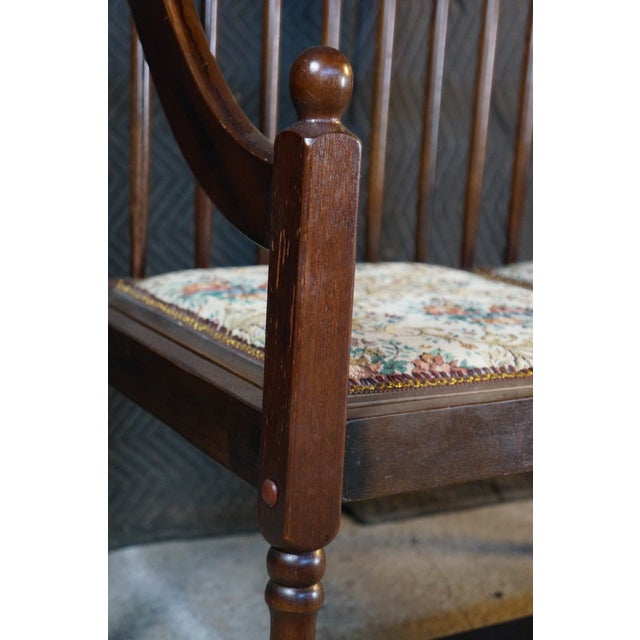 Brown Vintage American Country Farmhouse Mahogany Settee Bench Needlepoint Seat For Sale - Image 8 of 17