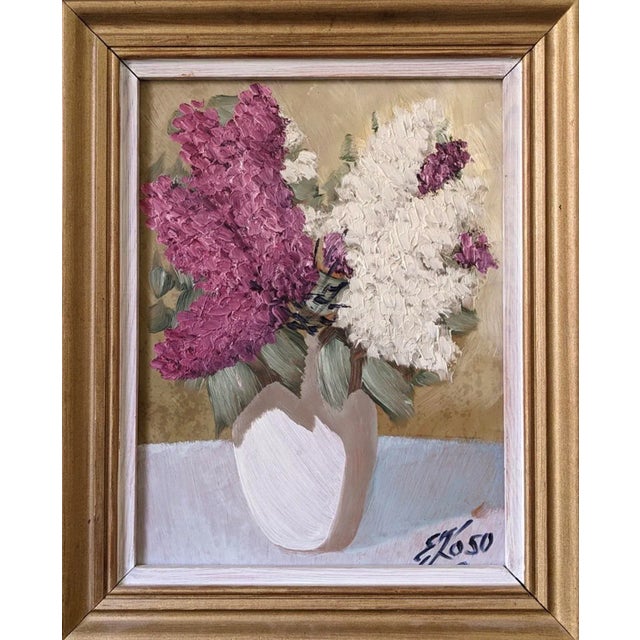 Mid-Century Modern Swedish "Hyacinths" Vintage Floral Still Life Oil Painting, Framed For Sale - Image 9 of 9