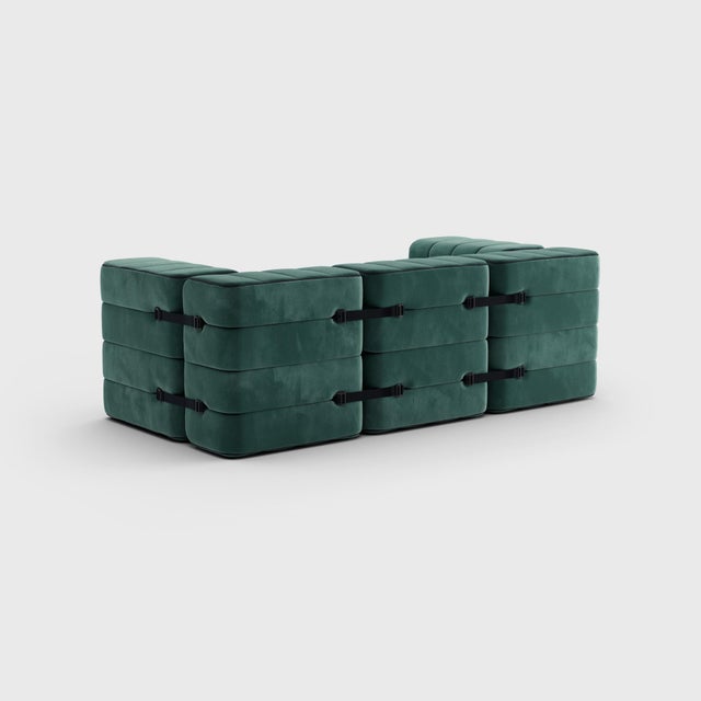 Contemporary Curt Modular Set - Flexible 2-Seater with Armrests - Barcelona - Serpentine - V3347/39 (Green) by Ambivalenz, Set of 7 For Sale - Image 3 of 5