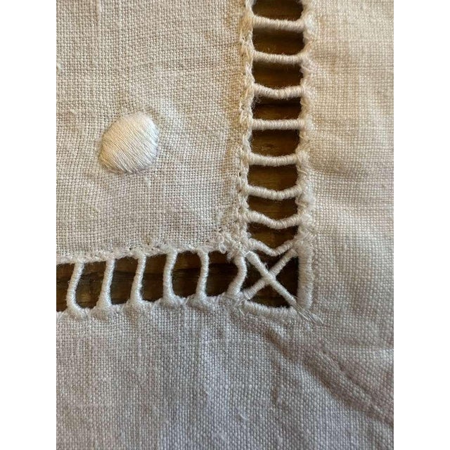Textile Antique French Trousseau Linen Sheet Embroidered Dots Ladder Work White Linen Bed Sheet Circa 1920 For Sale - Image 7 of 10