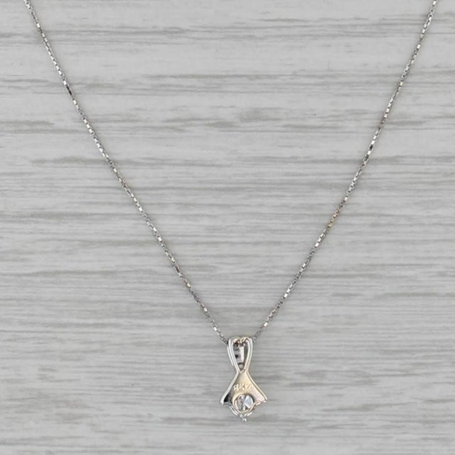 Modern 0.19ct Diamond Solitaire Pendant Necklace 18k White Gold 18" Box Chain For Sale - Image 3 of 6