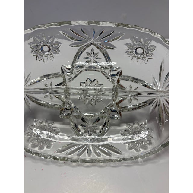 Vintage Mid Century Pressed Glass Oval Relish Dishes With Starburst Pattern - Set of 3 For Sale - Image 4 of 7