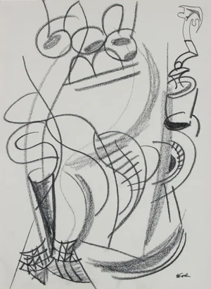 Monochromatic Deconstructed Sketch With Shading Late 20th Century Graphite