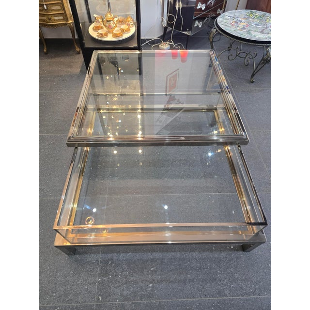 Coffee Table with Sliding Top in Chrome and Glass, 1970s For Sale - Image 9 of 18