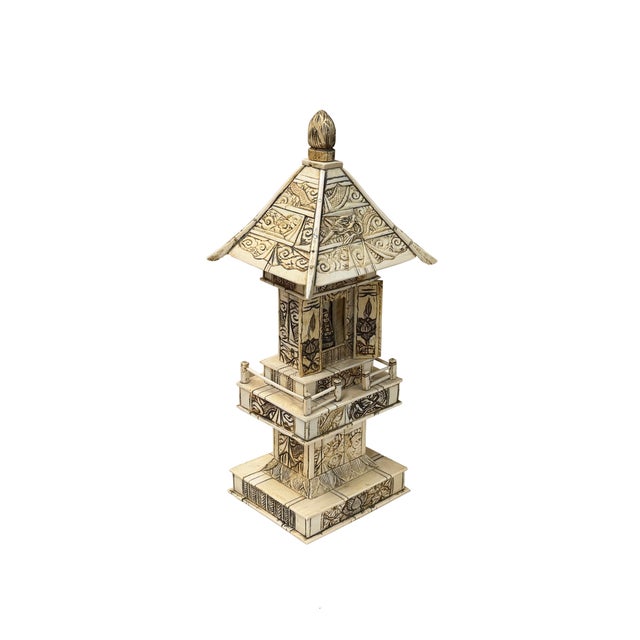 Wood Vintage Oriental Pagoda Shrine Buddha Collectible Display Art Figure For Sale - Image 7 of 16