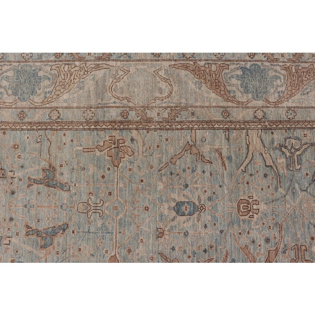 Afghanistan Tabriz Rug in Soft Blue, Sand With Allover Floral and Lattice Design For Sale - Image 9 of 12