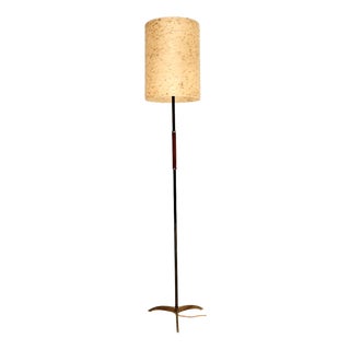 Vintage Brass and Steel Floor Lamp with Textured Shade, 1950 For Sale