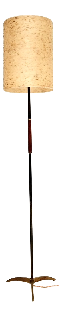 Vintage Brass and Steel Floor Lamp with Textured Shade, 1950