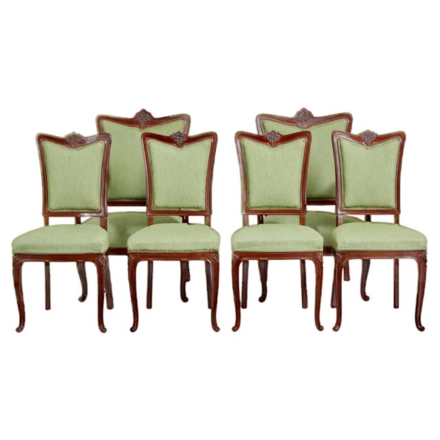 Mid-Century Carved Dining Chairs, Set of 6 For Sale