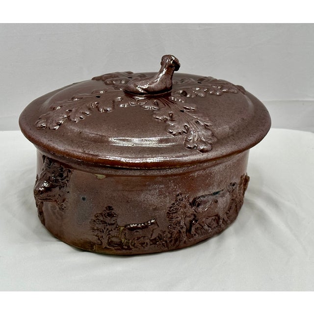 Very Rare Antique English Brown Salt Glaze Stoneware Game Pie Dish - "Terrine" - Circa 18th Century For Sale - Image 9 of 18