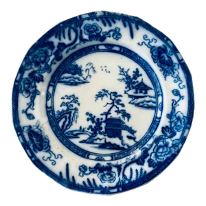 Late 18th Century Flow Blue Transfer Ware Plate Made in Hong Kong