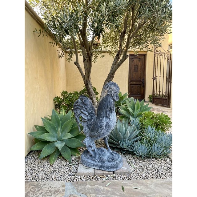 Vintage Rustic Cast Iron Rooster Garden Statuary For Sale In West Palm - Image 6 of 11