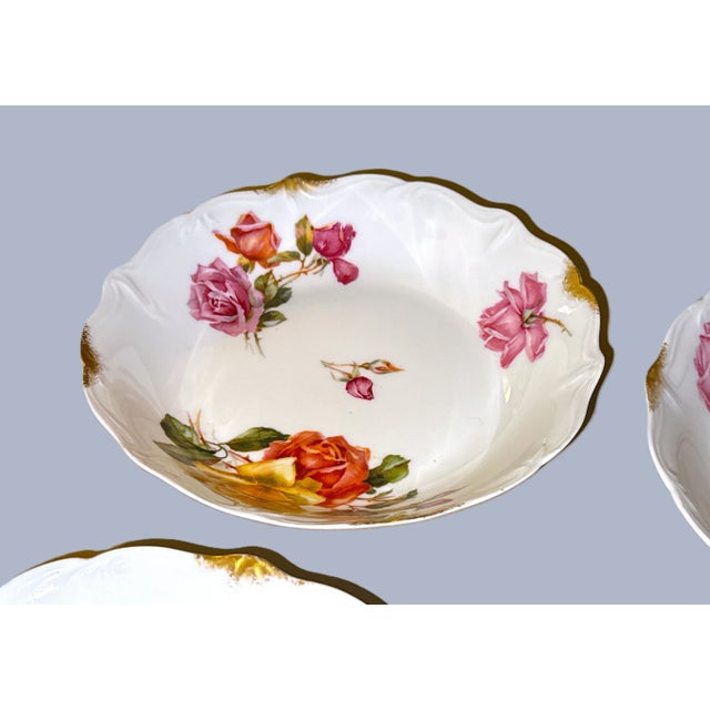 French Antique French Limoges Floral & Gold Porcelain Bowls - Set of 8 For Sale - Image 3 of 14