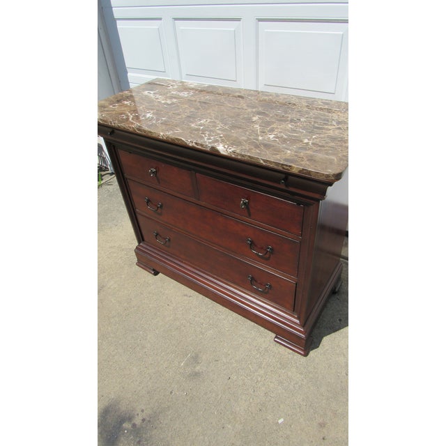 Thomasville 1980s Thomasville Cherry Marble Top Tall Chest Dresser Designer For Sale - Image 4 of 12