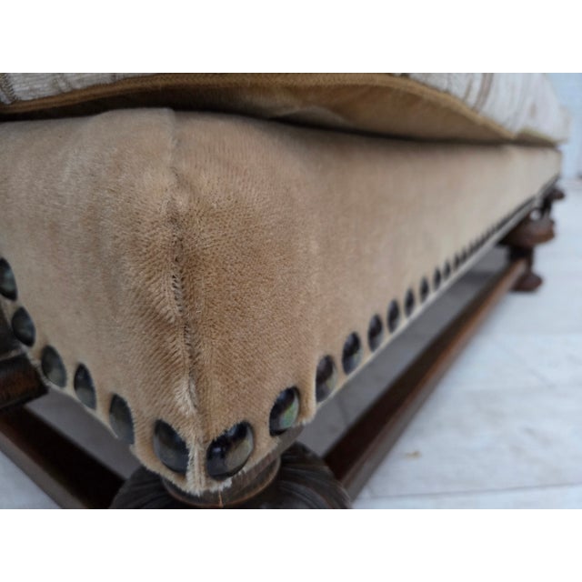 Wood Vintage Danish Three-Seater Sofa in Furniture Fabric and Carved Oak, 1950s For Sale - Image 7 of 18