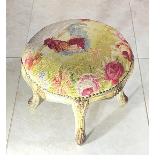 Vintage French Tapestry Footstool – Hand-Made Rooster & Floral Needlepoint. For Sale - Image 11 of 14