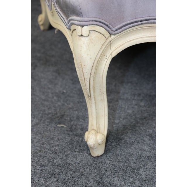 Violet Pair Louis XV Style Oversized Creme Painted and Upholstered Bergère Chairs For Sale - Image 8 of 9