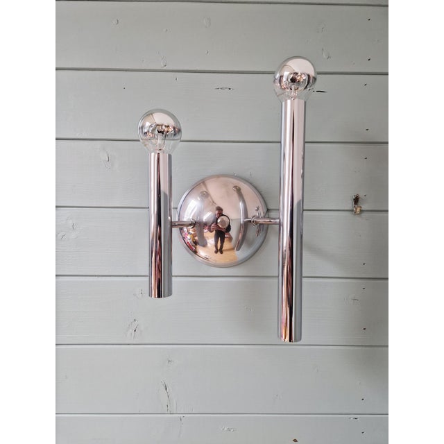 1970s Space Age Wall Sconces in Chromed Metal by G. Sciolari, 1970, Set of 2 For Sale - Image 5 of 12