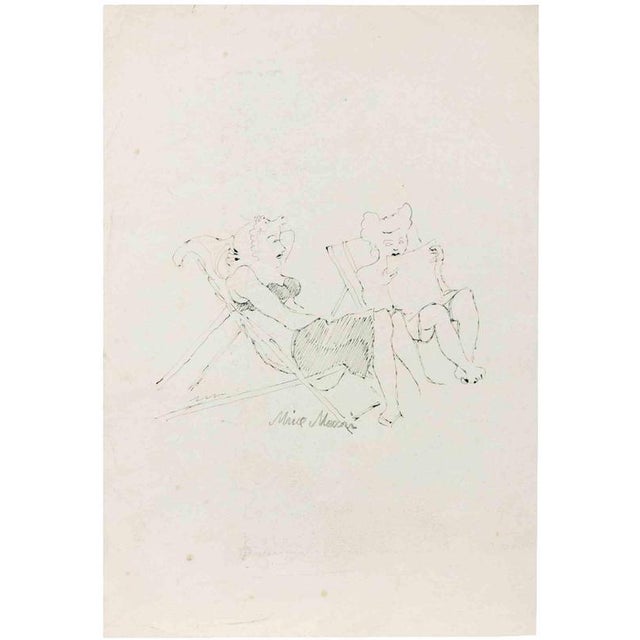 Mino Maccari, At the Beach, 1942, Pen For Sale - Image 3 of 3