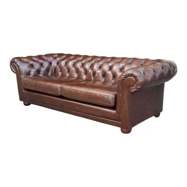 Vintage Cognac Brown Leather Chesterfield Sofa | Deep Tufted English Club Couch For Sale In Los Angeles - Image 6 of 14