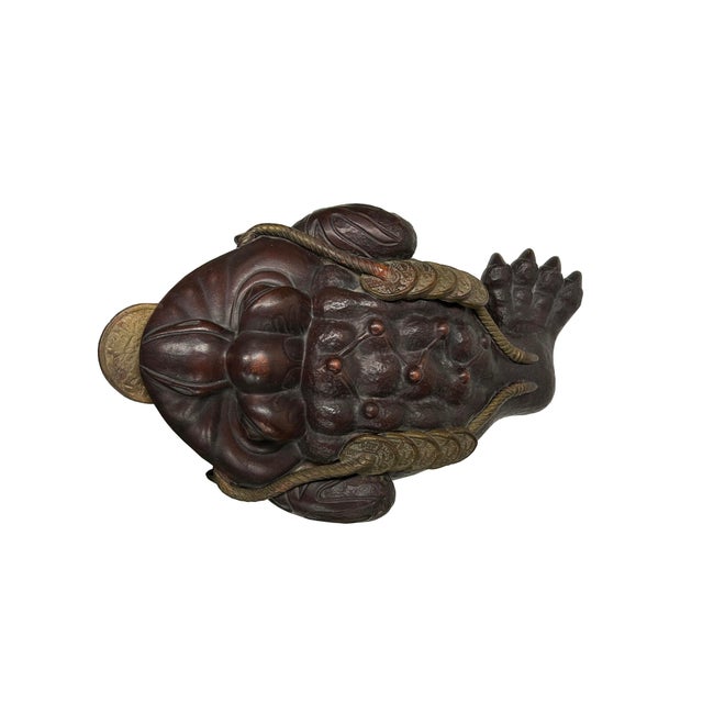 Vintage Chinese Brown Metal Toad Frog Coins FengShui Figures For Sale In San Francisco - Image 6 of 16