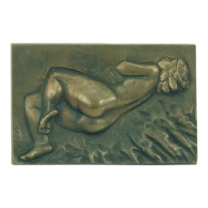 Vintage 1980s Reclining Nude Brutalist Influence Bronze Plaque