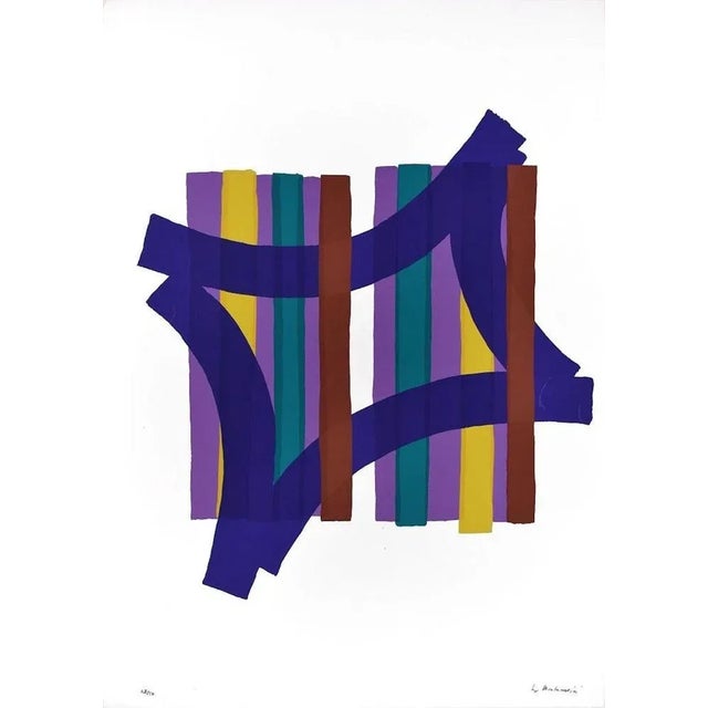 Image dimensions: 50 x 46 cm. Geometries is a beautiful colored serigraph on cream-colored paper, realized in the 1970's...