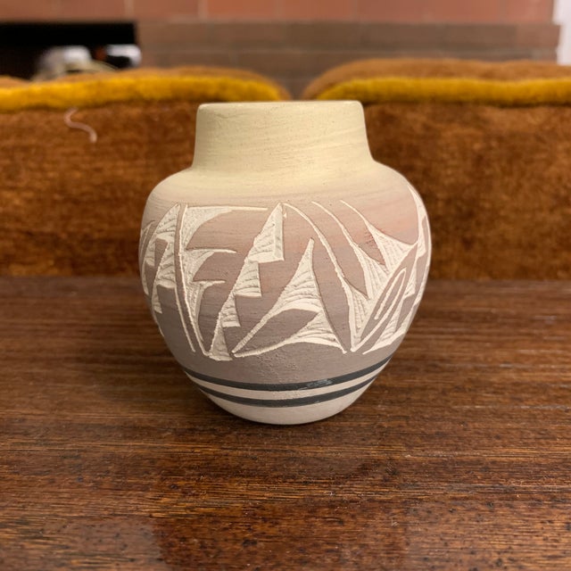 Vintage Mesa Verde Navajo Hand Painted and Hand Etched Pottery Vase, Signed Chairish
