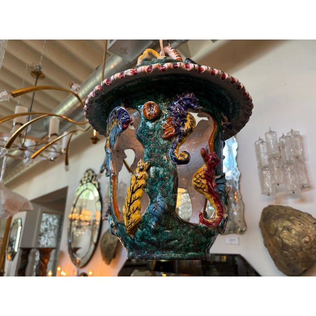 Ceramic 1950s Italian Glazed Terracotta Lantern For Sale - Image 7 of 10