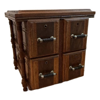 Antique Oak Countertop Sewing Cabinet With Applied Burled Wood Drawer Fronts For Sale