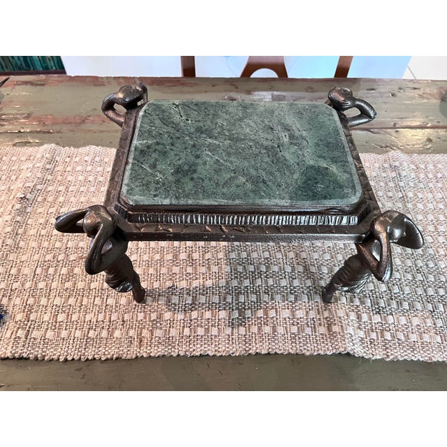 Bronze Vintage Figural Caryatid Marble Top Display Pedestal Stand For Sale - Image 8 of 10