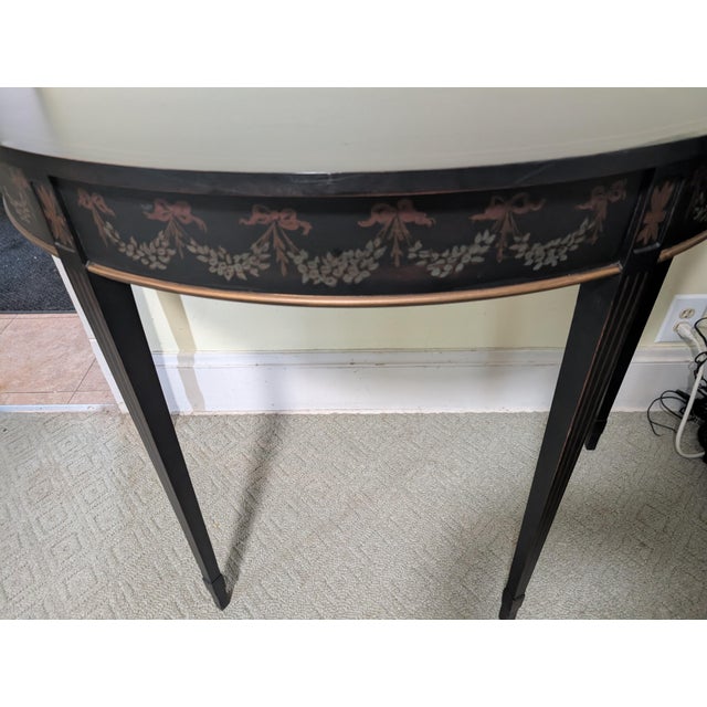 Chinoiserie Mid 20th Century Maitland Smith Chinoiserie Style Demi Lune Console Table For Sale - Image 3 of 17