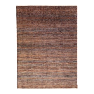 9 X 12 Modern Savannah Style Handmade Wool Rug With Geometric Pattern in Orange For Sale