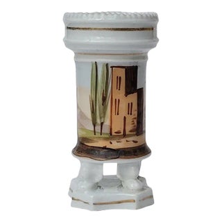 Early 19th Century Old Paris Spill Vase With Pastoral Scene and Lion Paw Feet Rook Shaped For Sale