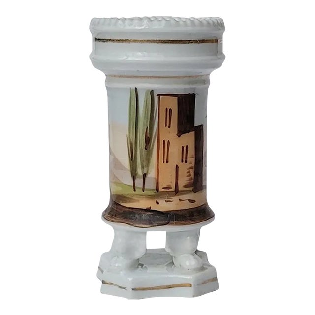 Early 19th Century Old Paris Spill Vase With Pastoral Scene and Lion Paw Feet Rook Shaped For Sale
