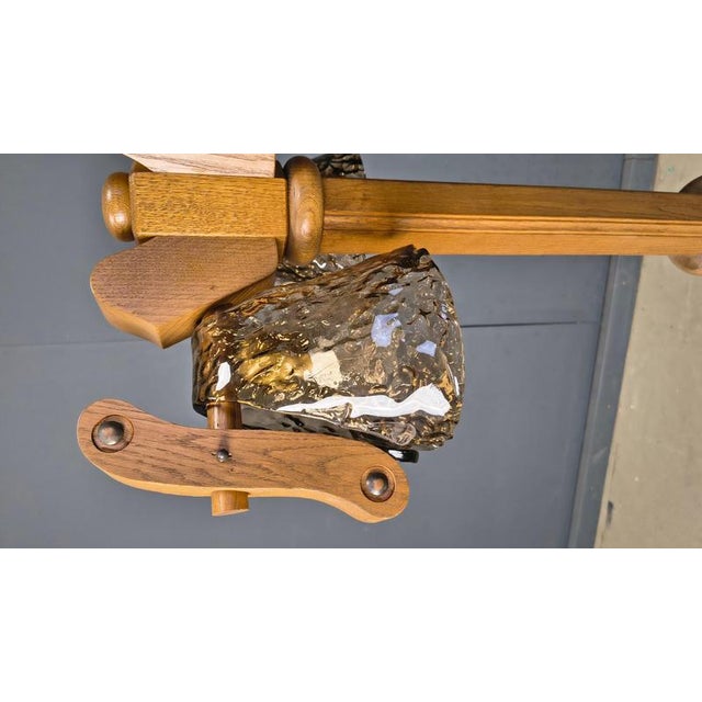 Glass Rustic Oak and Murano Glass Floor Lamp, 1960s For Sale - Image 7 of 14