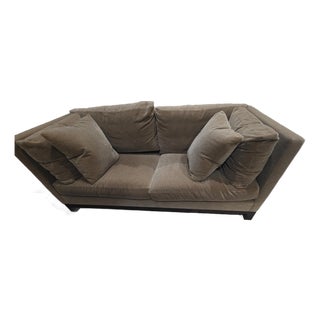Ebanista Martine Tuxedo Arm Mohair Sofa Dark Walnut Finish For Sale